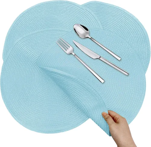 Miniatura 10 de 4 manteles individuales redondos trenzados de 15 pulgadas, lavables, resistentes al calor, manteles individuales de algodón y poliéster para cocina