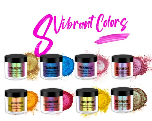 Miniatura 7 de TECHAROOZ Chameleon - Polvo de mica, 8 frascos de 0.18 oz de polvo cromado para uñas de cambio de color, purpurina holográfica para suministros de A