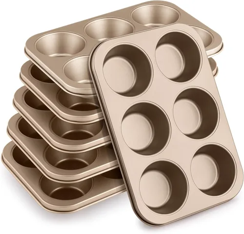 Miniatura 8 de Blushtier Paquete de 6 moldes antiadherentes para hornear magdalenas, moldes para magdalenas, lata de acero al carbono dorado para hornear