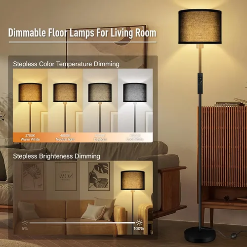 Miniatura 2 de Lámparas de pie para sala de estar, lámpara de pie regulable sin escalones con control remoto, temperatura de color y brillo ajustables 2700K-6500K