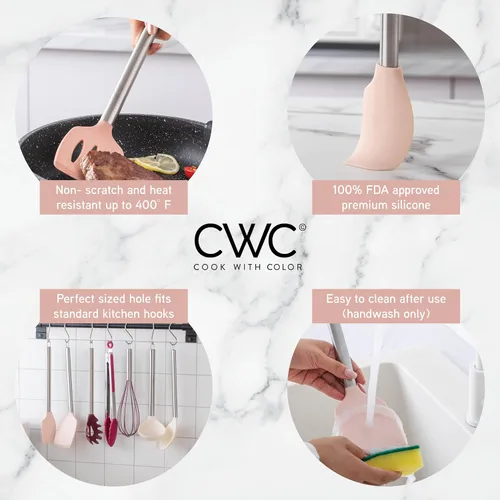 Miniatura 7 de COOK WITH COLOR - Juego de utensilios de cocina de silicona, 10 piezas, fáciles de limpiar, utensilios de cocina para batería de cocina Rosa