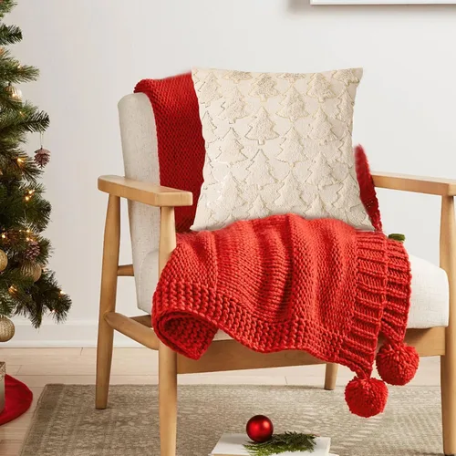Miniatura 4 de Juego de 2 fundas de almohada de Navidad de 18 x 18 pulgadas, fundas de almohada beige con patrón de árbol de Navidad, fundas de cojín de piel