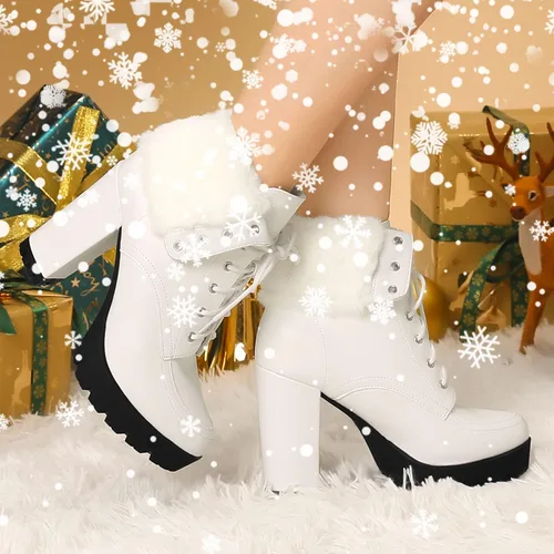 Miniatura 3 de Allegra K Botines de tacón grueso plegables con plataforma para mujer
