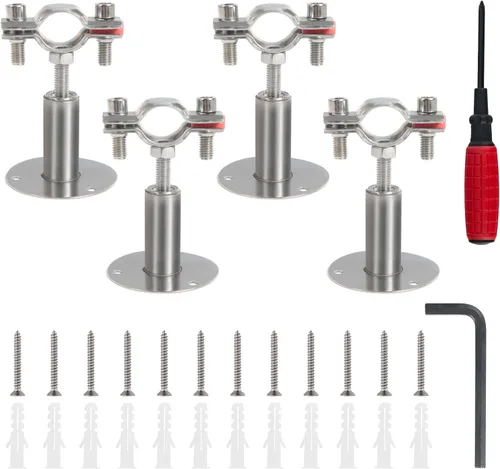 Miniatura 9 de 4 soportes de tubo de montaje en pared de acero inoxidable 304, adecuados para tubos OD de 1-1/4 pulgadas (1.496-1.575 in), altura ajustable