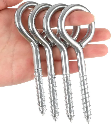 YGAOHF Pernos de ojo grandes de 5 pulgadas atornillados – 4 ganchos de ojo de acero inoxidable atornillados resistentes, 500 libras de resistencia a