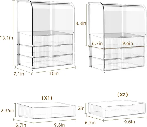 Miniatura 3 de GearFusion Organizador de Cosméticos Transparente de 3 Niveles, Estuche Expositor de Maquillaje con Tapa y Cajones, Caja de Almacenamiento