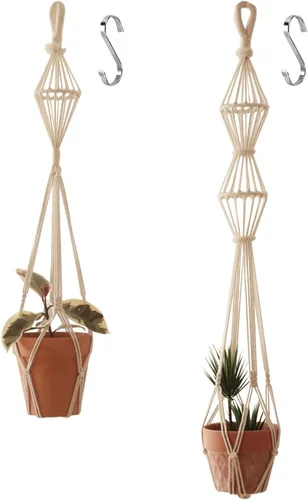 Miniatura 9 de 2 Piezas Colgadores de Macramé para Plantas de Interior, Maceteros Colgantes de Macramé Grandes para Macetas de hasta 10 pulgadas, Sin Borlas