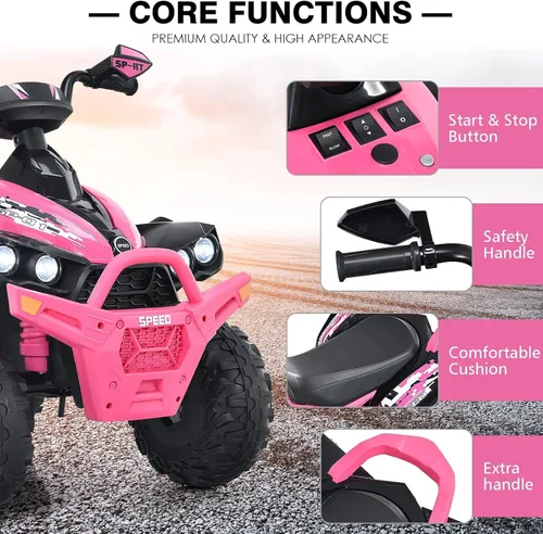 Miniatura 3 de INFANS vehículo de juguete para paseo, ATV eléctrico de 12V con 4 ruedas, vehículo con música, claxon, velocidades alta y baja, luces LED, juguete