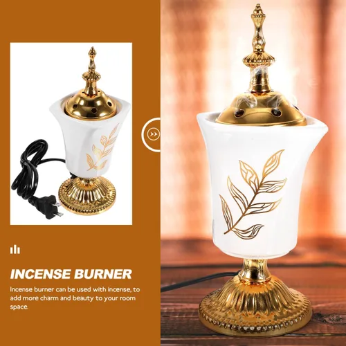 Miniatura 7 de Holibanna Quemador de incienso eléctrico, estilo de Oriente Medio, incensario de escritorio para yoga, spa, aromaterapia, decoración del hogar