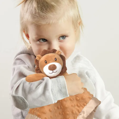 Miniatura 6 de Manta de Seguridad para Bebé León Tela Suave de Lunares Minky con Respaldo de Satén Sedoso Juguete de Abrazo Manta de Animal para Bebé y Niño