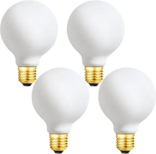 Miniatura 12 de Leools - Bombilla LED G25/G80 regulable sin parpadeo mate 6 W de vidrio esmerilado CRI95, luz blanca cálida 600 lm, bombilla LED Edison estilo globo
