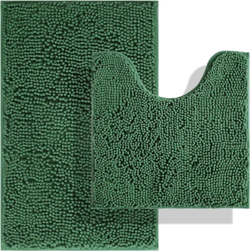 Miniatura 24 de Juegos de alfombras de baño de 2 piezas, alfombra de baño de felpilla extra suave ultra absorbente, alfombra de baño con base antideslizante de PVC