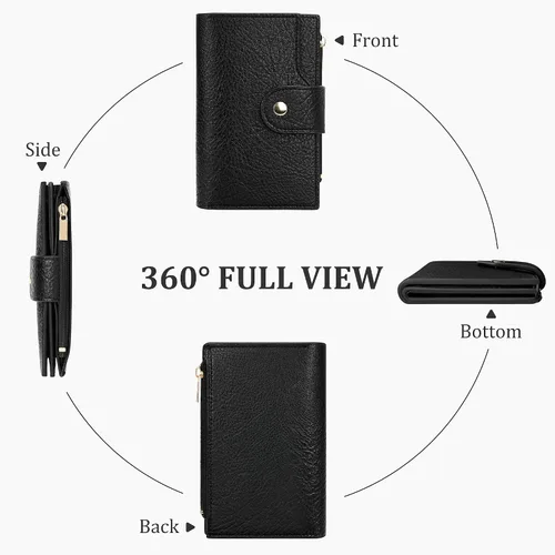 Miniatura 7 de Airkit Billetera pequeña plegable para mujer, con bloqueo RFID, tarjetero con cremallera, cartera de viaje con bolsillo para monedas, color negro