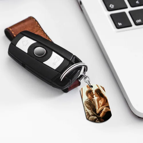 Miniatura 3 de Queenberry Llavero con colgante de etiqueta de perro grabado personalizado azulnegro, Metal