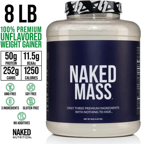 Miniatura 3 de Polvo de proteína natural para ganar masa muscular Naked Mass, 8 libras a granel, sin OMG, sin gluten, sin soya Sin Ingredientes Artificiales, 1250