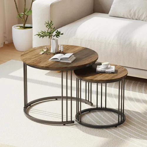 Miniatura 9 de Garden 4 you Mesa de centro anidable, mesa auxiliar redonda de 23.6 pulgadas, juego de 2, mesa anidable de madera con marco de metal, mesas Ceter