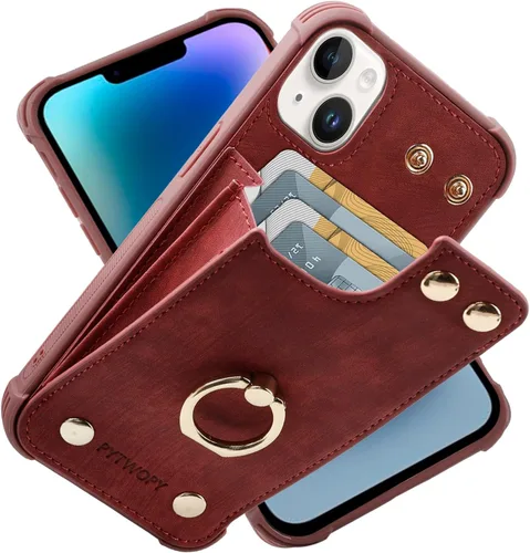 Miniatura 46 de Funda tipo cartera compatible con iPhone XR/10R con tarjetero de crédito, funda protectora de cuero a prueba de golpes compatible con anillo