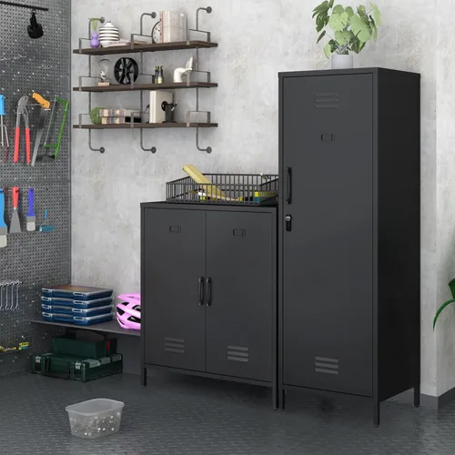 Miniatura 7 de Armario de almacenamiento de metal con puertas y estante, gabinetes de almacenamiento para oficina, aparador para oficina, sala de estar, comedor