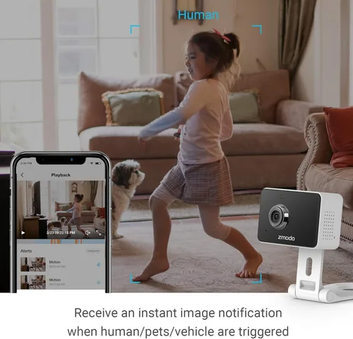 Miniatura 3 de Zmodo Mini cámara WiFi para mascotas de 1080p, audio bidireccional, cámara inteligente para el hogar con visión nocturna, compatible con Alexa