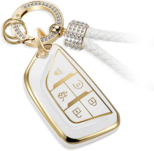 Miniatura 36 de para llavero de Cadillac con funda de TPU con superficie granulada y cuerda trenzada metálica, funda de llavero mejorada para 2020 en adelante CT4