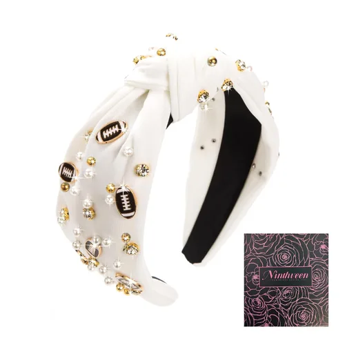 Miniatura 9 de Diadema de moda de fútbol para mujer con perlas de fantasía en negro, rojo, naranja y azul con nudo para niñas, diadema ancha y bonita para el Día