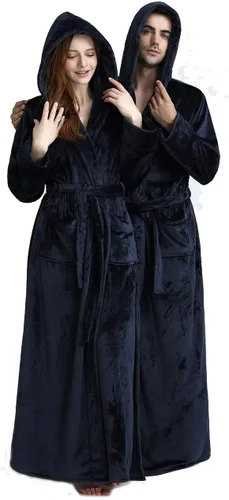 Miniatura 3 de Bata de baño larga con capucha para mujer, de felpa, longitud completa, ropa para dormir de invierno