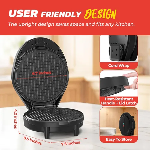 Miniatura 7 de Máquina para hacer gofres y hacer conos de helado con rodillo de cono, 1000 W de doble cara con calefacción uniforme para hacer gofres finos, hace
