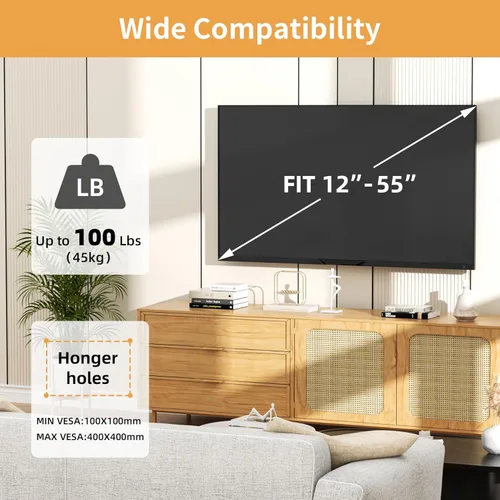 Miniatura 2 de Soporte de pared para TV sin tachuelas para televisores de 12 a 55 pulgadas, soporte de TV para paneles de yeso sin taladro, VESA máximo de 15.748 x