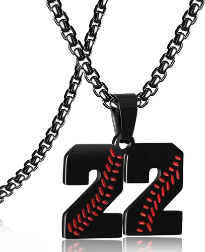 Miniatura 35 de SKQIR Colgante de número de jersey de béisbol para hombres y niños - Cadena de acero inoxidable para atletas - Negro