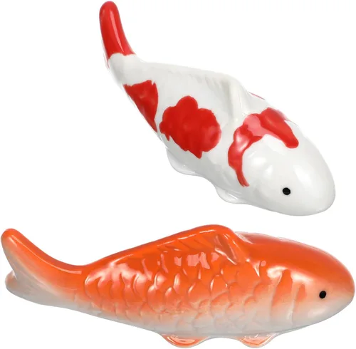 Yardwe 2 piezas de cerámica flotante peces falsos peces Koi figuras animales ornamento para decoración de estanques de jardín de hadas