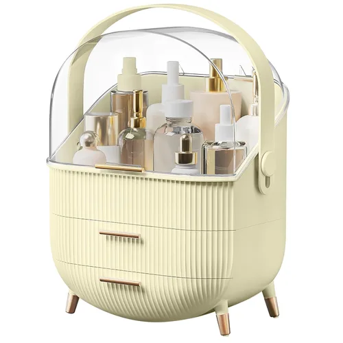 Miniatura 7 de BTGGG Organizador de maquillaje, organizador de maquillaje para tocador, almacenamiento de cosméticos de encimera con cajones y cubierta Blanco