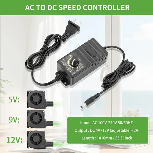 Miniatura 5 de Ventilador eléctrico pequeño de 4.724 in x 1.260 in para barbacoa de 12 V con controlador para soplador de aire de jaula de ardilla, ventilación