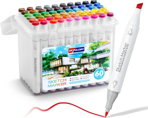 Miniatura 11 de Juego de marcadores de alcohol, juego de marcadores de bocetos de doble punta fina y cincel con estuche de transporte para dibujar, bocetos, anime