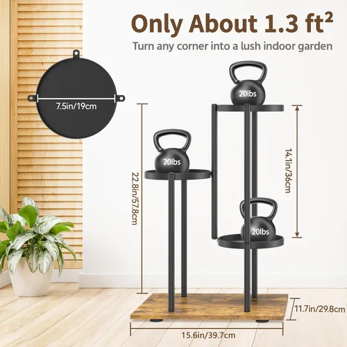 Miniatura 7 de LASZOLA Soporte para plantas negro de 3 niveles para interior, soporte de metal resistente para macetas, soporte para flores, organizador moderno