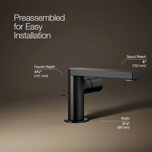 Miniatura 3 de Kohler 73050-7-BL Composed Grifo de lavabo de baño con mango cilíndrico, 1.2 gpm, negro mate