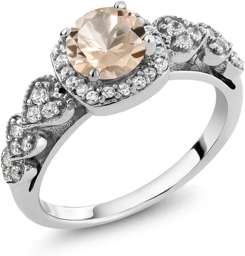 Miniatura 61 de Gem Stone King Anillo de compromiso de aniversario y piedra natal de corte redondo de 0.236 in para mujer, plata de ley 925, anillo de promesa