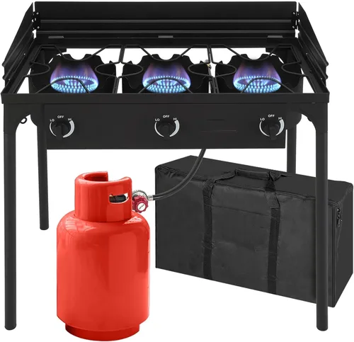 Miniatura 8 de Bonnlo - Estufa portátil de propano de 2 quemadores para exteriores, estufa de gas de 150.000 BTU con parabrisas y bolsa de transporte, quemador
