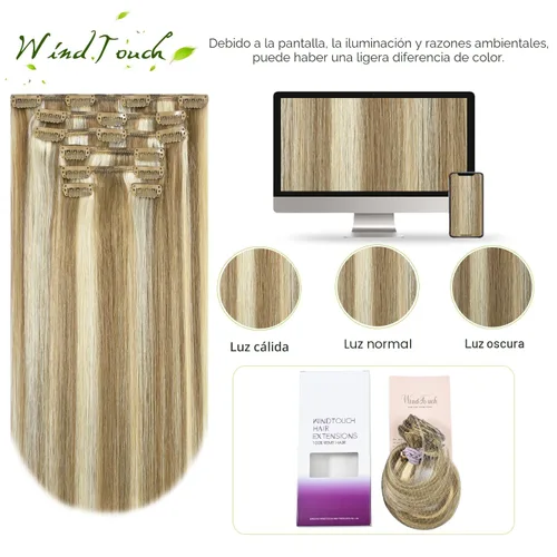 Miniatura 4 de WindTouch - Extensiones de cabello humano Remy con pinzas, color rubio decolorado combinado con balayage, para cabello rubio, 2.47 onzas, N.°