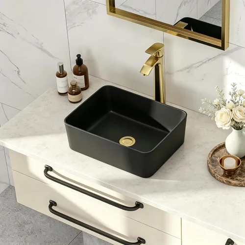 Fregadero de baño rectangular negro de 16 pulgadas de ancho x 12 pulgadas de profundidad, fregaderos de cerámica para baño, lavabos de tocador