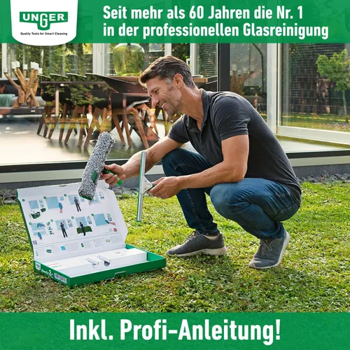 Miniatura 9 de Unger AK015 Kit de limpieza de ventanas PRO Set – Funda para lavadora eléctrica, escobilla ErgoTec, cubo 18L, limpiador líquido de vidrio 1L