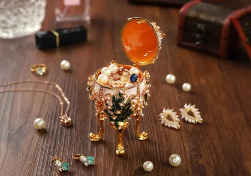 Miniatura 5 de Faberge - Cajas de joyería para baratijas, adornos con bisagras, colección de artesanía antigua, regalo de lujo para decoración del hogar 003Blanco