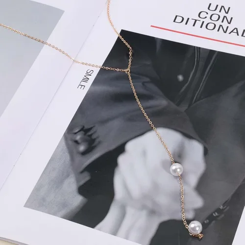 Miniatura 6 de Collar bohemio con caída en la espalda de perlas, cadena larga dorada, collar con telón de fondo de perlas, collar de boda, joyería para mujeres