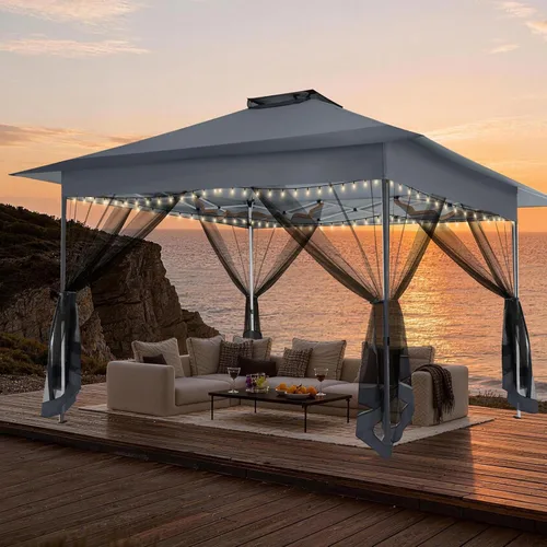 Miniatura 30 de COBIZI 12x12 Tienda instantánea de campaña para exteriores con toldo a la venta - Toldo de metal impermeable para exteriores mejorado - Tienda Café