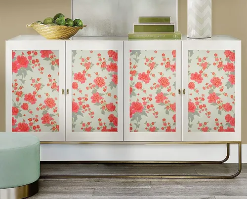Miniatura 4 de J9175 - Papel tapiz floral para despegar y pegar de 17.7 pulgadas x 9.8 pies, color rojo/caqui, papel de contacto autoadhesivo extraíble