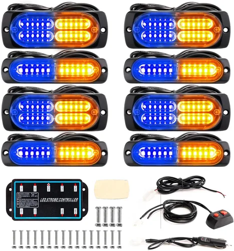 Miniatura 23 de 8 piezas Luces LED Intermitentes Estroboscópicas de Emergencia de Montaje en Superficie con Controlador para Camiones, Vehículos, Automóviles (4Y4W)
