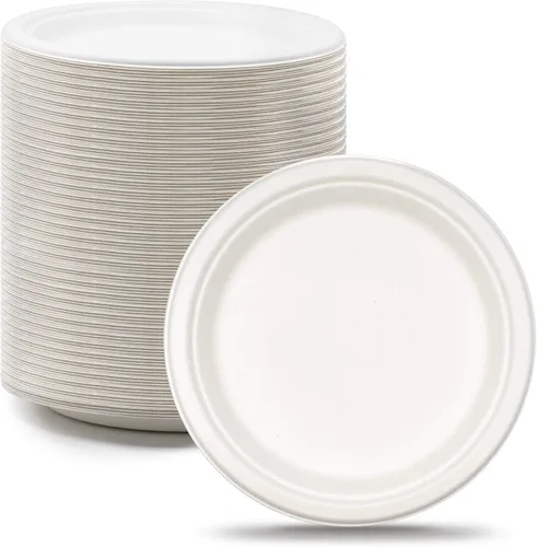 Green Earth - Plato de papel de 9.0 in sin bagazo natural (fibra de caña de azúcar), biodegradable, compostable (500 platos desechables)