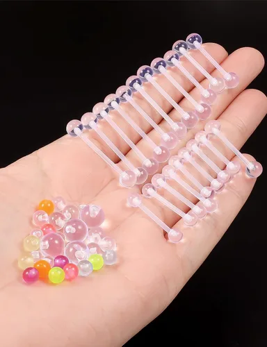 Miniatura 3 de Anillos de lengua de plástico de 14 G para cirugía deportiva, joyería de piercing de lengua transparente, acrílico flexible, recto, puente de barra