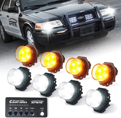 Miniatura 24 de Xprite Kit de luces estroboscópicas LED ámbar ocultas, 20 patrones intermitentes con panel de control, faros, luces traseras, luces antiniebla