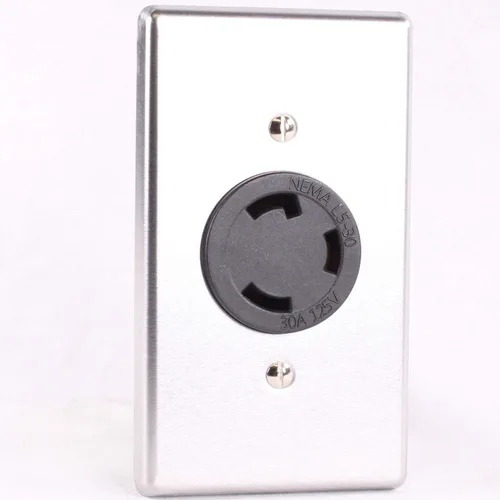 Journeyman-Pro 2610, NEMA L5-30R, 30A 125 voltios, enchufe de receptáculo de bloqueo de montaje empotrado, grado industrial negro, soldadura a