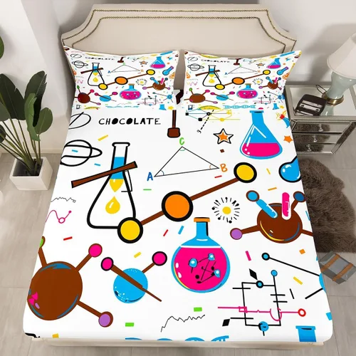 Miniatura 39 de Juego de ropa de cama ajustable con fórmula informática para niños y niños, diseño de geometría de acuarela, números, fórmula matemática, juego